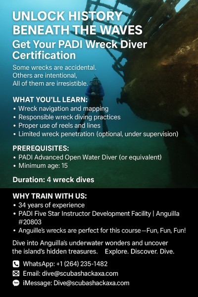 PADI Wreck Diver Certifcation in Anguilla